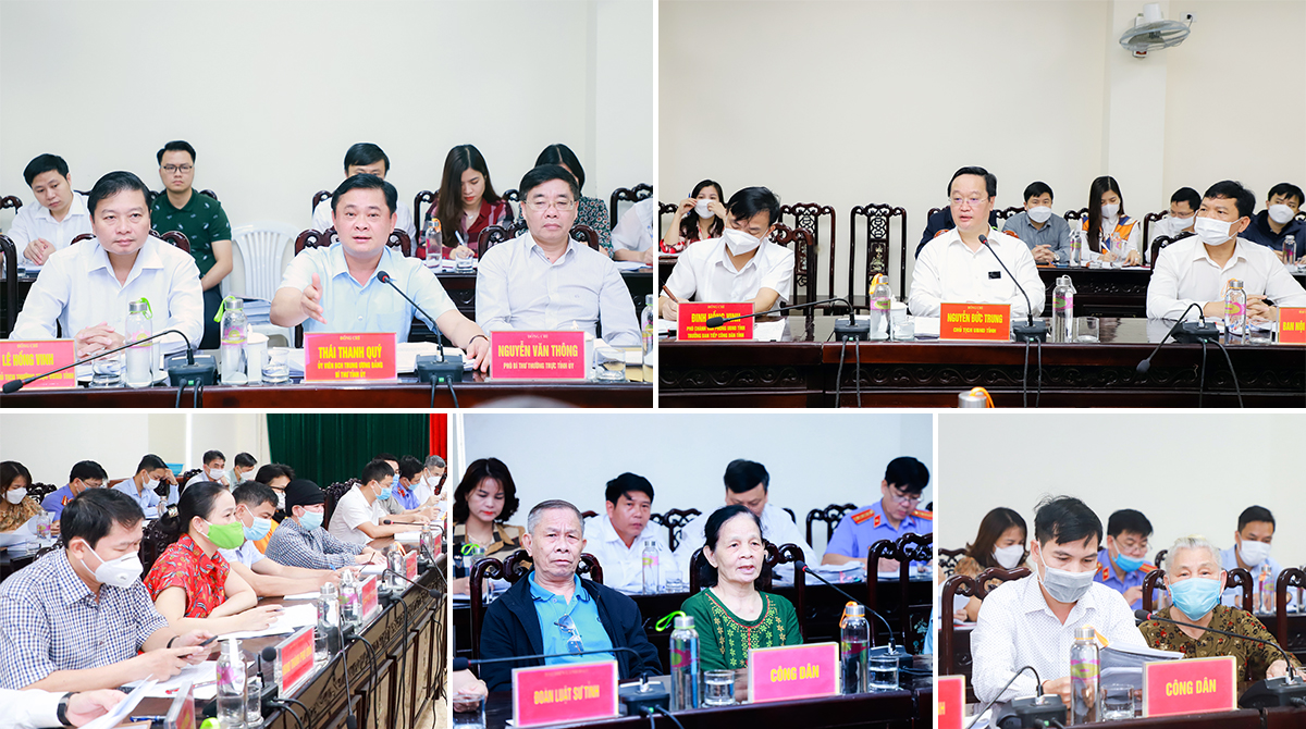 Các đồng chí Bí thư Tỉnh ủy Thái Thanh Quý và Chủ tịch UBND tỉnh Nguyễn Đức Trung tiếp công dân.