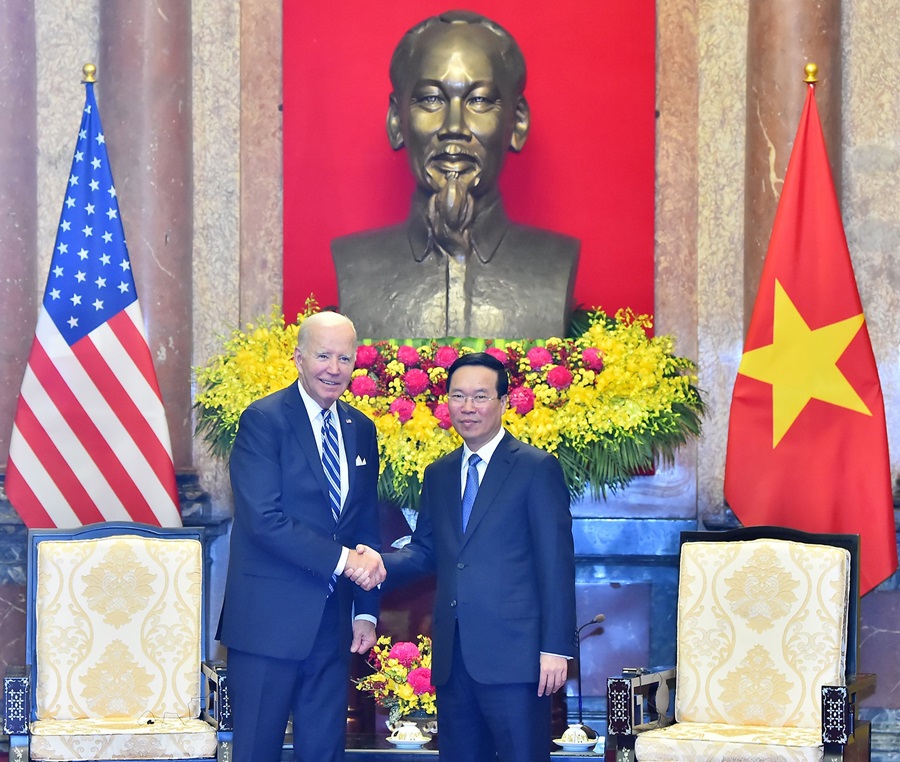 Chủ tịch nước Võ Văn Thưởng và Tổng thống Hoa Kỳ Joe Biden tại buổi tiếp.