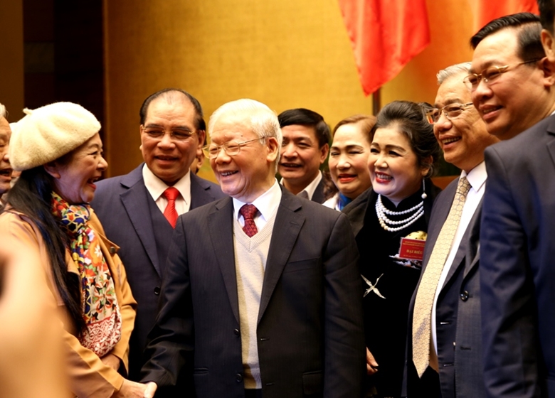 Tổng Bí thư Nguyễn Phú Trọng cùng các vị lãnh đạo, nguyên lãnh đạo Đảng, Nhà nước và các đại biểu dự hội nghị văn hóa toàn quốc